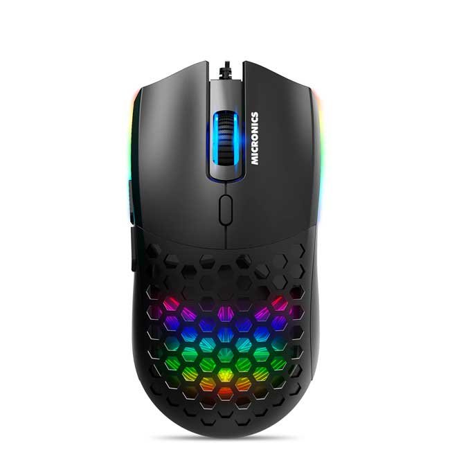 Mouse Gamer Micronics Lighter MIC GM804 RGB 7 Botones 12800 DPI USB Ultra Ligero 93g