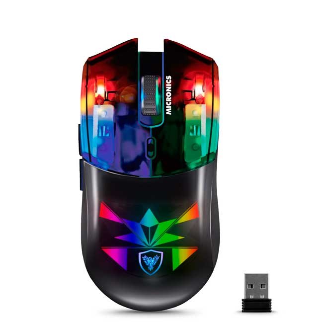 Mouse Gamer Inalámbrico Micronics Neon 3 MIC GM809-3M BT WiFi Recargable RGB 7 Botones DPI 4800