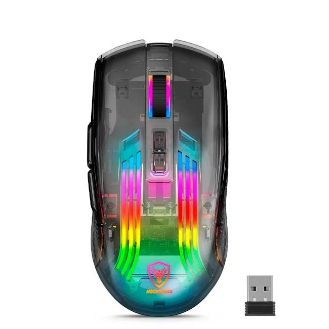 Mouse Gamer Inalámbrico Micronics Quartz 3 MIC GM802-3M BT WiFi Recargable USB-C RGB 4800 DPI 7 Botones