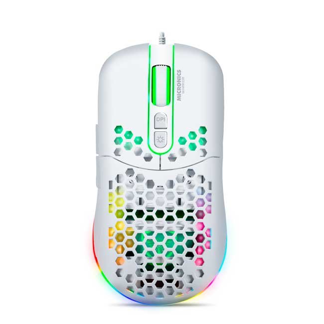 Mouse Gamer Micronics Warrior MIC GM827W Blanco RGB 7 Botones Ultra Ligero 7200 DPI USB