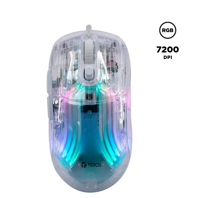 Mouse Gamer TEROS TE-1216G RGB Transparente 7200 DPI USB Óptico