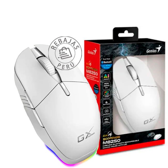 Genius Scorpion M8250 – Mouse Wireless Gamer con RGB, 6 Botones, Dual Mode Bluetooth y 2.4GHz