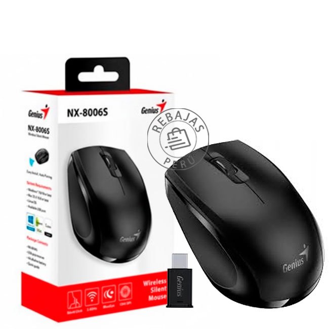 Mouse Inalámbrico Genius NX-8006S Silent BlueEye Ergonómico 1200 DPI Negro