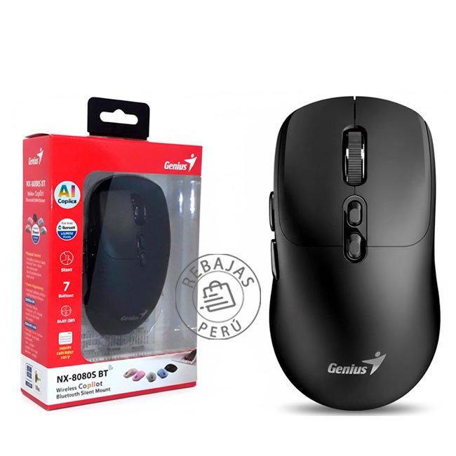 mouse genius nx-8080s bt Black Ratón Inalámbrico Silencioso con 7 Botones y AI Copilot