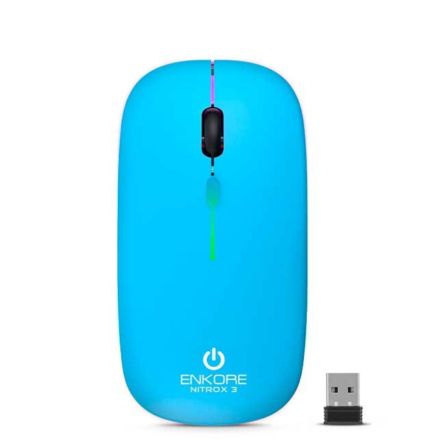 Mouse Inalámbrico ENKORE Nitrox 3 M205-3B Cyan con Bluetooth, Wi-Fi 2.4GHz, 3 Modos y 1200 DPI