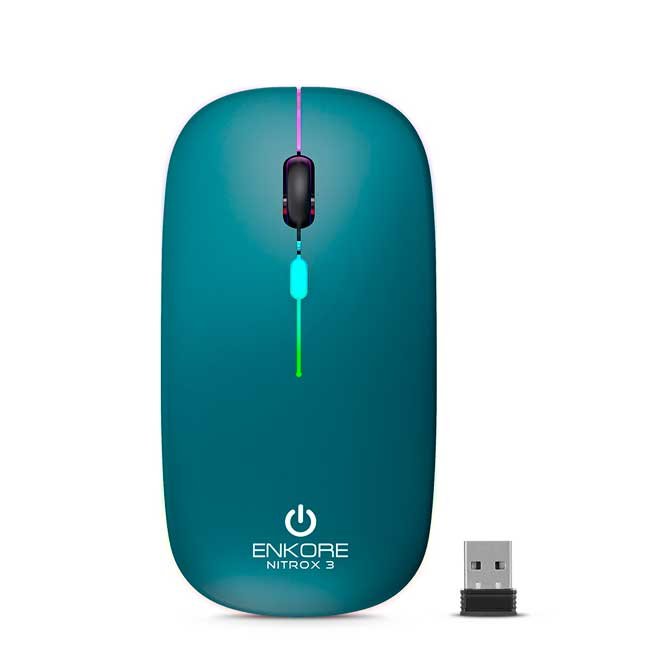 Mouse Inalámbrico ENKORE Nitrox 3 M205-3G Verde con Bluetooth, Wi-Fi 2.4GHz, Luz LED y 1200 DPI