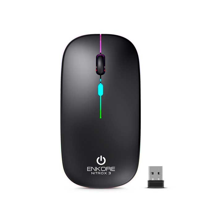 Mouse Inalámbrico ENKORE Nitrox 3 M205-3K 3 en 1 con Bluetooth, Wi-Fi 2.4GHz, LED 7 Colores y 1200 DPI