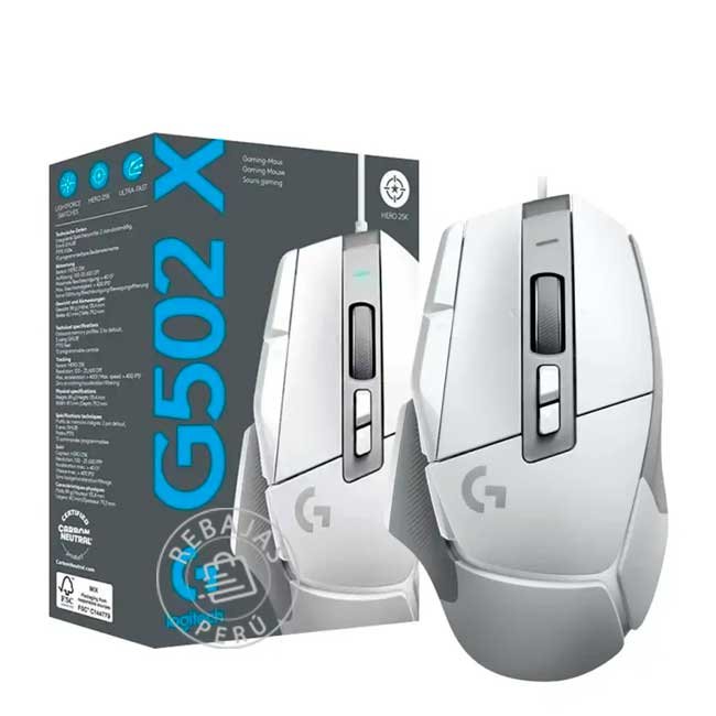 Mouse Logitech G502 X HERO USB 25K DPI LIGHTFORCE Blanco – Precisión y Velocidad