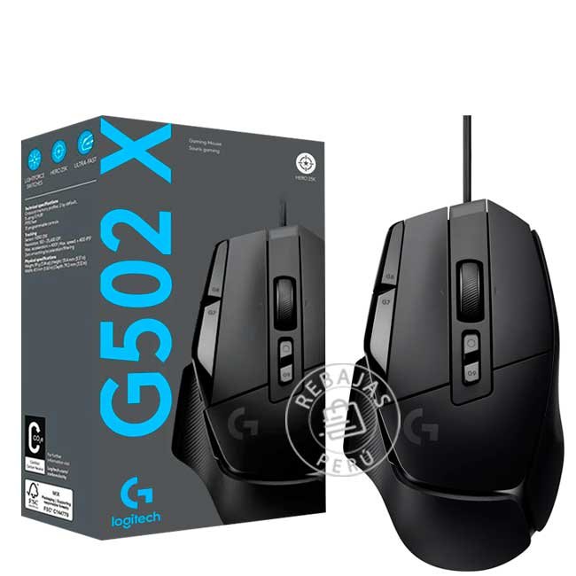 Mouse Logitech G502 X HERO USB 25K DPI LIGHTFORCE Negro – Precisión y Velocidad