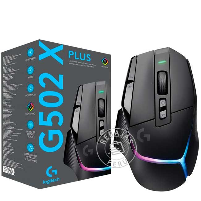 Mouse Logitech G502 X PLUS BLACK – LIGHTSPEED, 25K DPI, LIGHTFORCE y RGB
