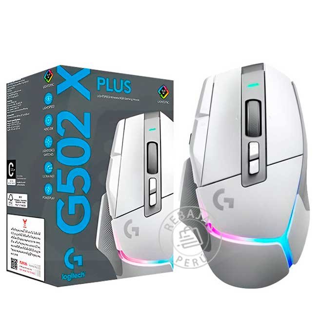 Mouse Logitech G502 X PLUS WHITE – LIGHTSPEED, 25K DPI, LIGHTFORCE y RGB