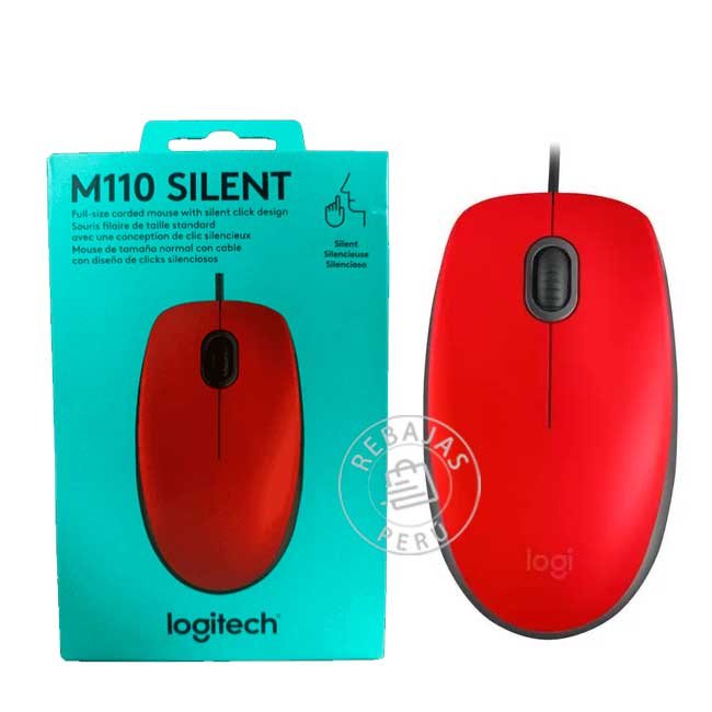 Mouse Logitech M110 Silent Óptico USB Rojo Silencioso