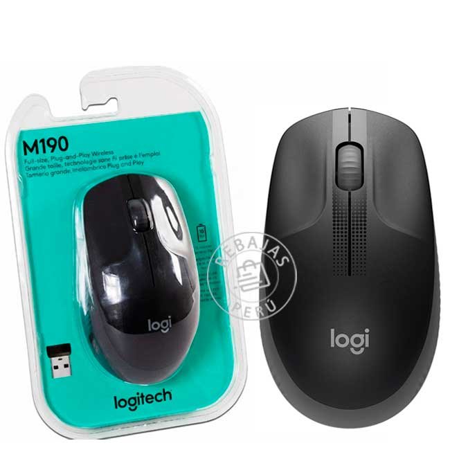 Mouse Logitech M190 Wireless Full-Size Negro Inalámbrico