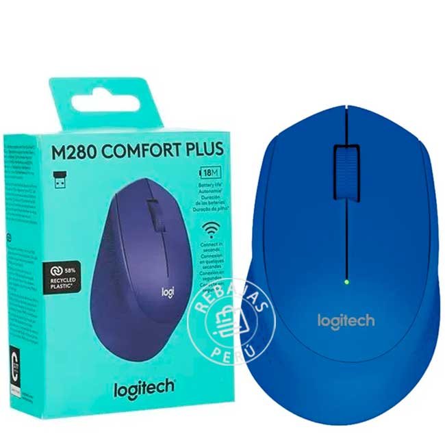 Mouse Logitech M280 Wireless Azul Óptico Inalámbrico