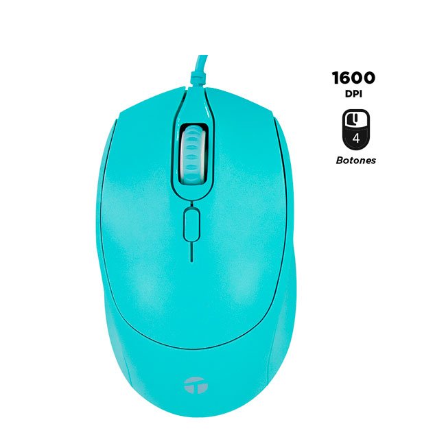 Mouse Óptico TEROS TE-1227S USB Verde 4 Botones 1600 DPI con Cable