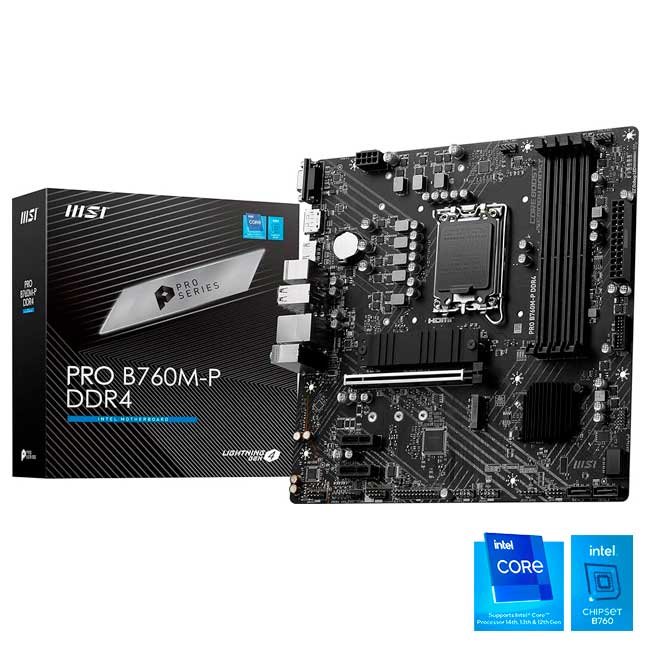 Placa Madre MSI PRO B760M-P DDR4 LGA1700 Intel B760 Micro-ATX 128GB SATA M.2 HDMI DP VGA