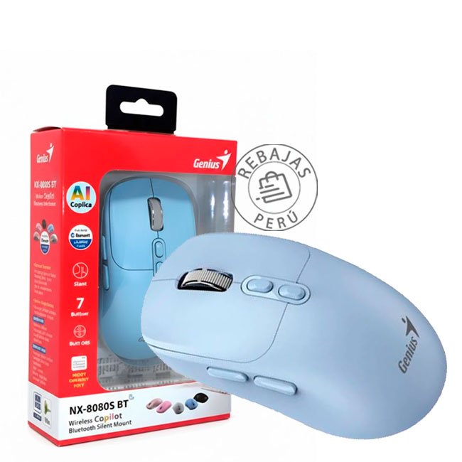 mouse genius nx-8080s bt Blue Ratón Inalámbrico Silencioso con 7 Botones y AI Copilot