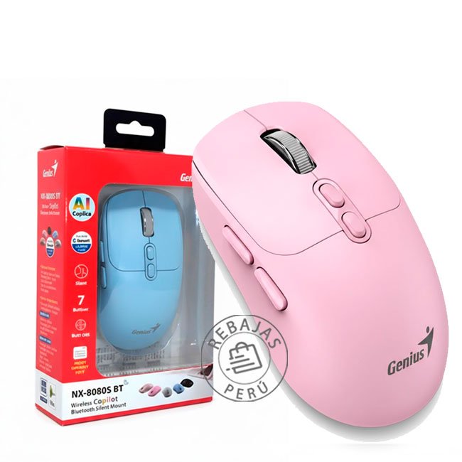 MOUSE GENIUS NX-8080S BT Pink Ratón Inalámbrico Silencioso con 7 Botones y AI Copilot
