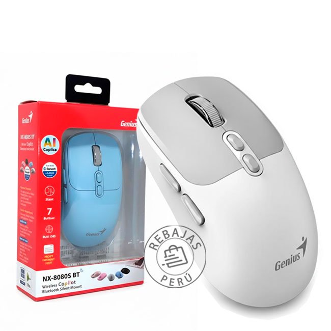 MOUSE GENIUS NX-8080S BT White Ratón Inalámbrico Silencioso con 7 Botones y AI Copilot
