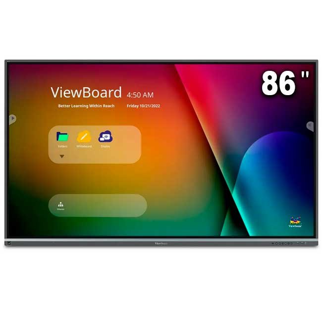 Pantalla Interactiva ViewSonic IFP8650-5F de 86” 4K UHD con Android 13, 40 Puntos Táctiles y Sonido 40W