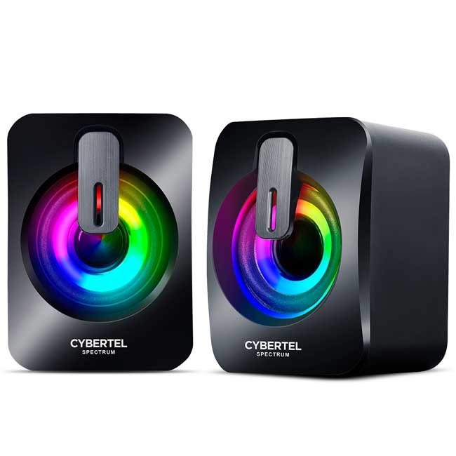 Parlante 2.0 CYBERTEL SPECTRUM CBX S303 USB con LED RGB y Control de Volumen