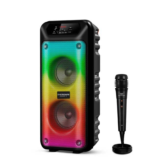 Parlante Bluetooth DYNAMIC EV5004 Tower 4"x2 RGB LED Micrófono USB MicroSD FM 1800mAh