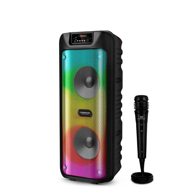 Parlante Bluetooth DYNAMIC EV5006 Tower 6.5"x2 RGB LED Micrófono USB MicroSD FM Portátil