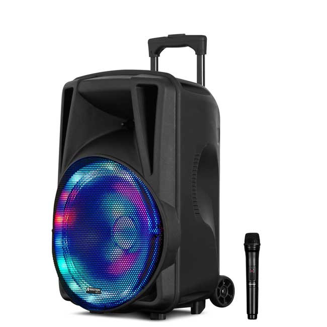 Parlante Roller MAXTRON Avalon 12" MX113-V Bluetooth con Micrófono VHF, LED RGB y Batería 2600mAh