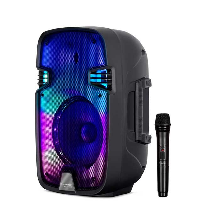 Parlante Bluetooth MAXTRON Vivaldi 8" MX101W con Micrófono, LED RGB, TWS y Batería 12V 2600mAh