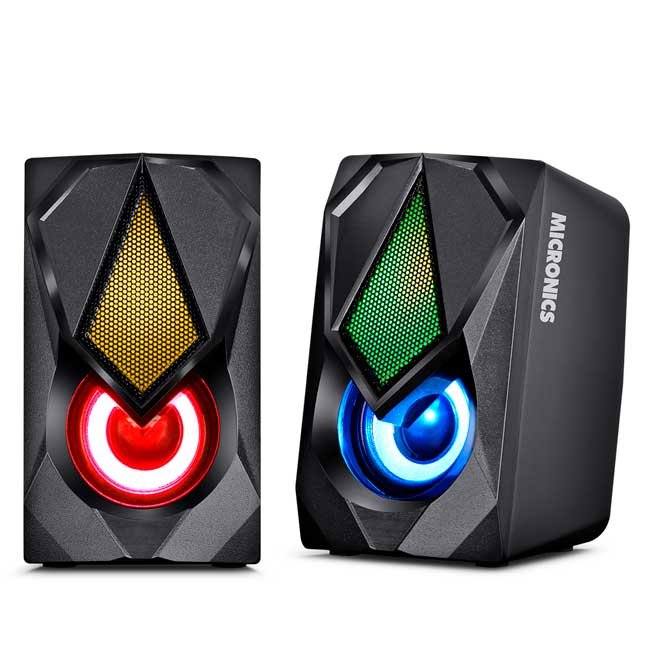 Parlante 2.0 MICRONICS CORSAIR BLACK MIC S309-9 USB con LED RGB y Bajos Mejorados