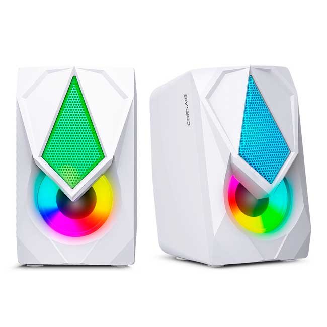 Parlante 2.0 MICRONICS CORSAIR WHITE MIC S309-9W USB con LED RGB y Bajos Reforzados