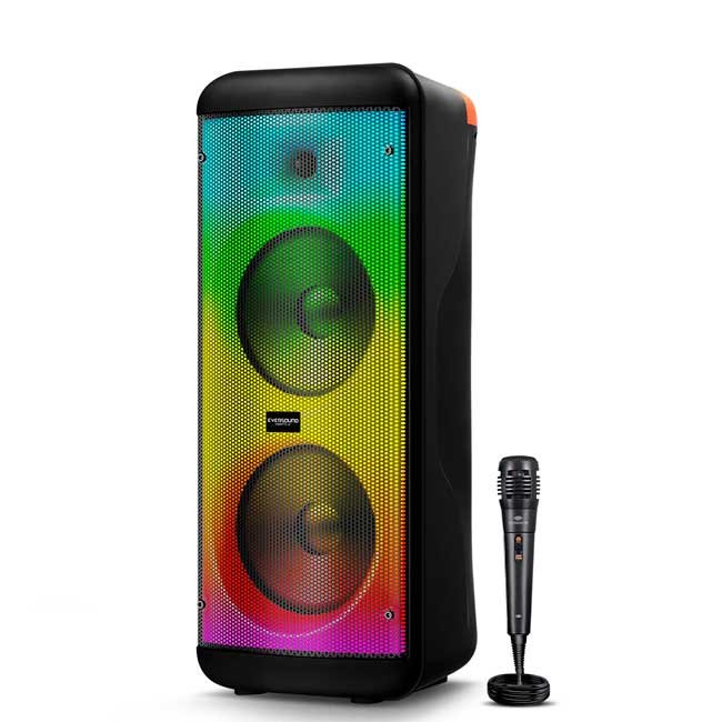 Parlante Bluetooth VIBRATTO EV5008WL Tower 8"x2 RGB Tweeter Micrófono Inalámbrico USB MicroSD FM