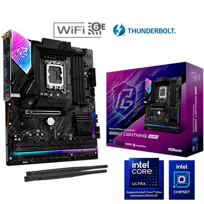 Placa Madre ASRock B860 Lightning WiFi ATX, DDR5, LGA 1851, M.2 PCIe, Wi-Fi 6E, Bluetooth 5.3, HDMI, DP