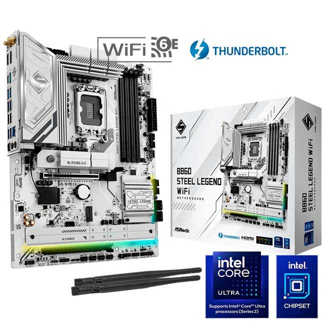 Placa Madre ASRock B860 Steel Legend WiFi DDR5, LGA1851, ATX, HDMI, DP, Wi-Fi 6E, BT 5.3, 4x M.2, 192GB
