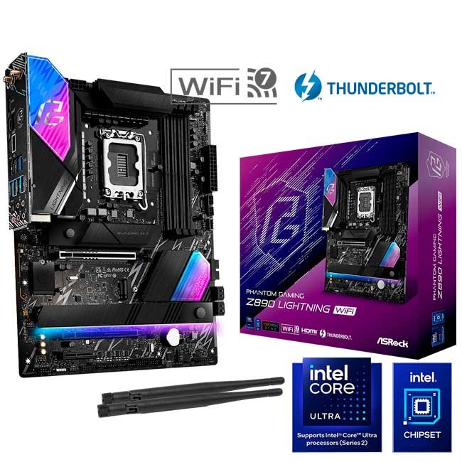 Placa Madre ASRock Z890 Lightning WiFi, LGA 1851, DDR5, WiFi 7, ATX, PCIe 5.0, 4x M.2, USB-C, Thunderbolt 4