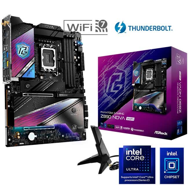 Placa Madre ASRock Z890 Nova WiFi ATX, LGA 1851, DDR5, 6x M.2, HDMI, 2.5G/5G LAN, Wi-Fi 7, Bluetooth 5.4