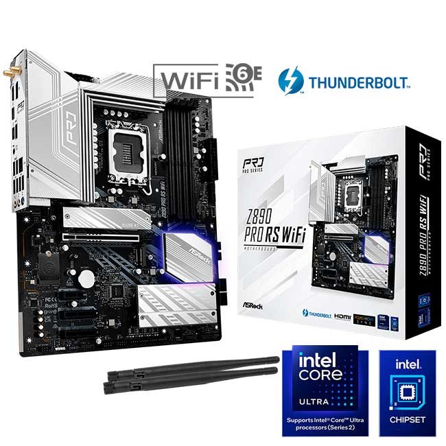 Placa Madre ASRock Z890 Pro RS WiFi, LGA 1851, DDR5 192GB, 4x M.2 PCIe, HDMI, DP, 2.5GbE, Wi-Fi 6E, BT 5.3, ATX