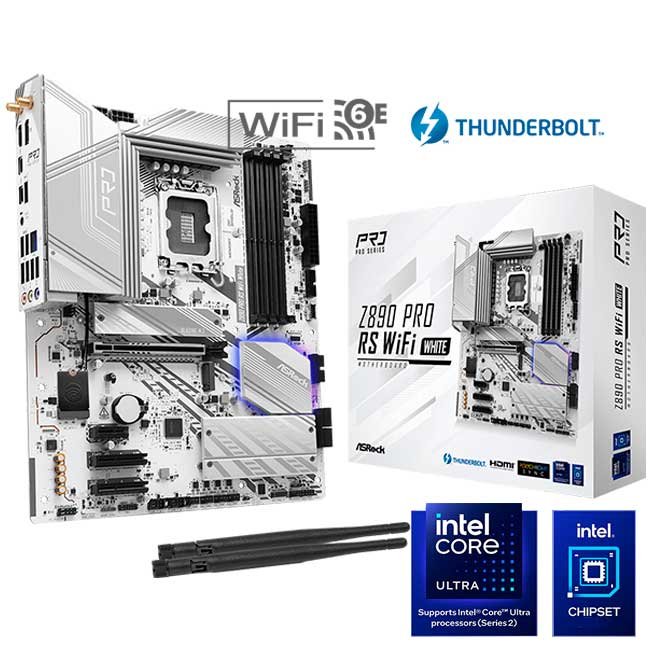 Placa Madre ASRock Z890 Pro RS WiFi White ATX, DDR5, Intel Z890, LGA 1851, 192GB, 4 M.2, HDMI, DP, WiFi 6E, BT 5.3