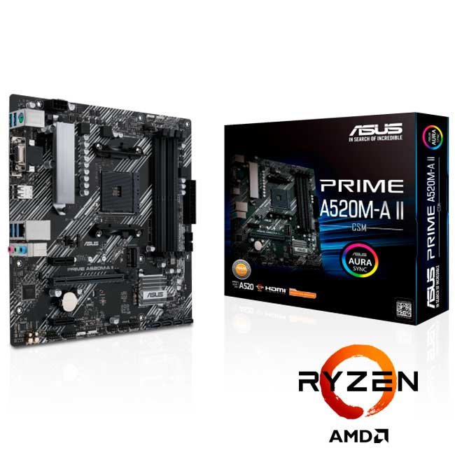 Placa Madre ASUS PRIME A520M-A II/CSM, Socket AM4, mATX, DDR4, Soporte Ryzen 5000/4000/3000 Series