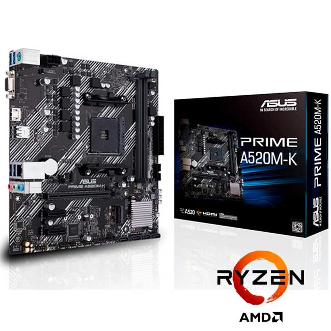 Placa Madre ASUS PRIME A520M-K AM4 Micro ATX con soporte Ryzen, DDR4 64GB y M.2