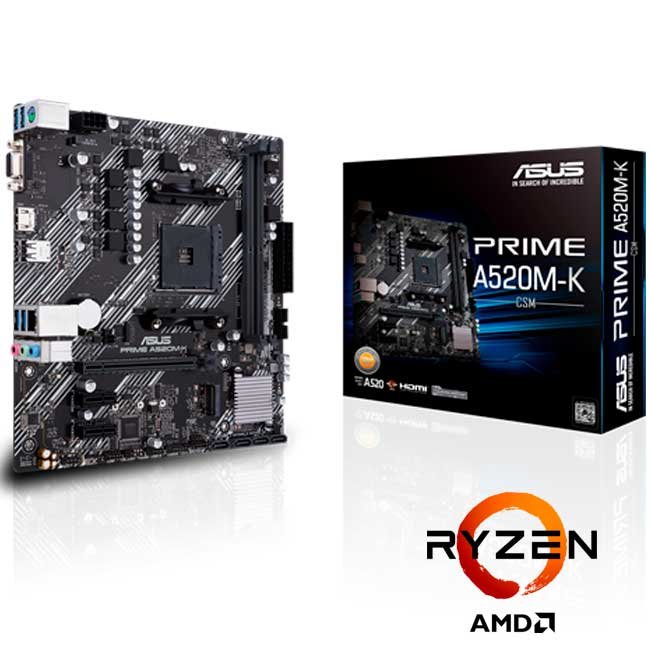Placa Madre ASUS PRIME A520M-K/CSM mATX con Chipset AMD A520, Socket AM4 y Soporte Ryzen