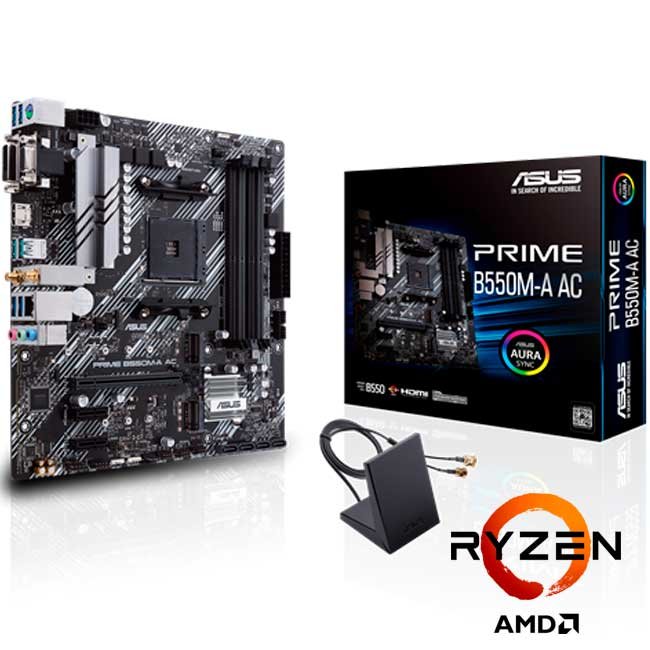 Placa Madre ASUS PRIME B550M-A AC AMD B550, AM4, WiFi AC, mATX, DDR4 hasta 128GB, M.2 Dual