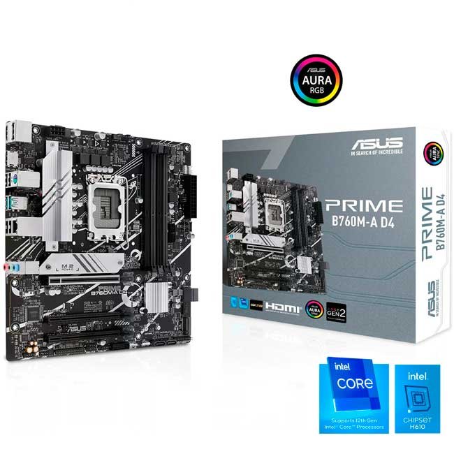 Placa Madre ASUS PRIME B760M-A D4 mATX Intel B760 DDR4 128GB PCIe 4.0