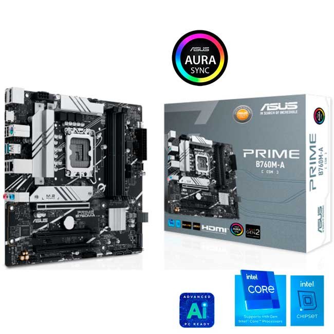 Placa Madre ASUS PRIME B760M-A Intel B760 DDR5 192GB LGA1700 Micro-ATX 2.5GbE