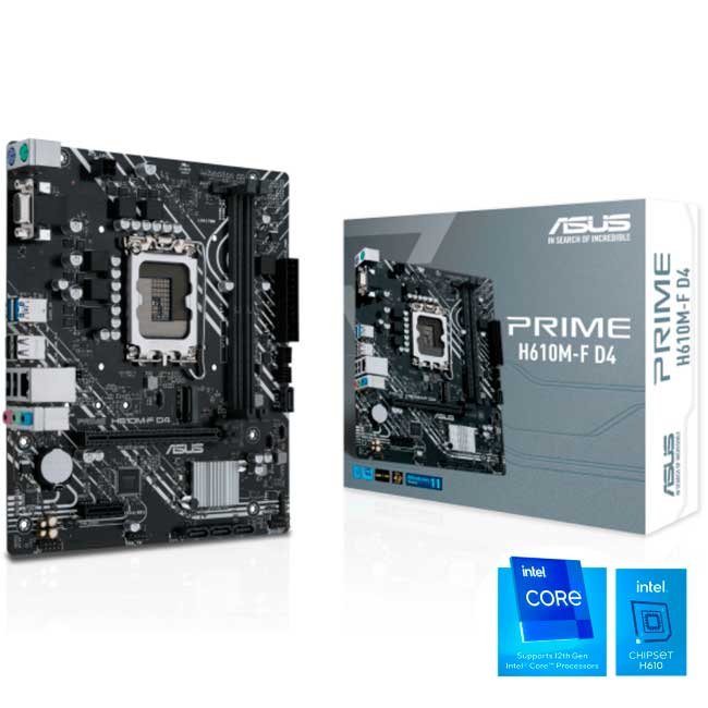 Placa Madre ASUS PRIME H610M-F D4 LGA1700 DDR4 PCIe 4.0 M.2 Realtek 1Gbps Micro-ATX