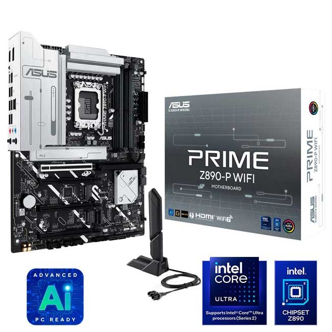 Placa Madre ASUS PRIME Z890-P WIFI DDR5 ATX con Wi-Fi 7, LGA 1851 y Soporte Intel Core Ultra Series 2