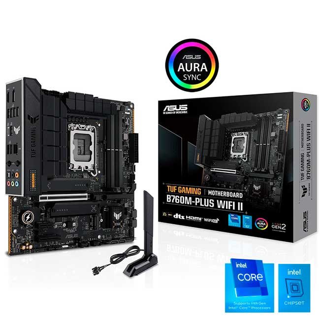 Placa Madre ASUS TUF GAMING B760M-PLUS WIFI II DDR5, Intel B760, LGA1700, mATX, WiFi 6E, BT 5.3, Soporta Intel 14ª/13ª/12ª Gen