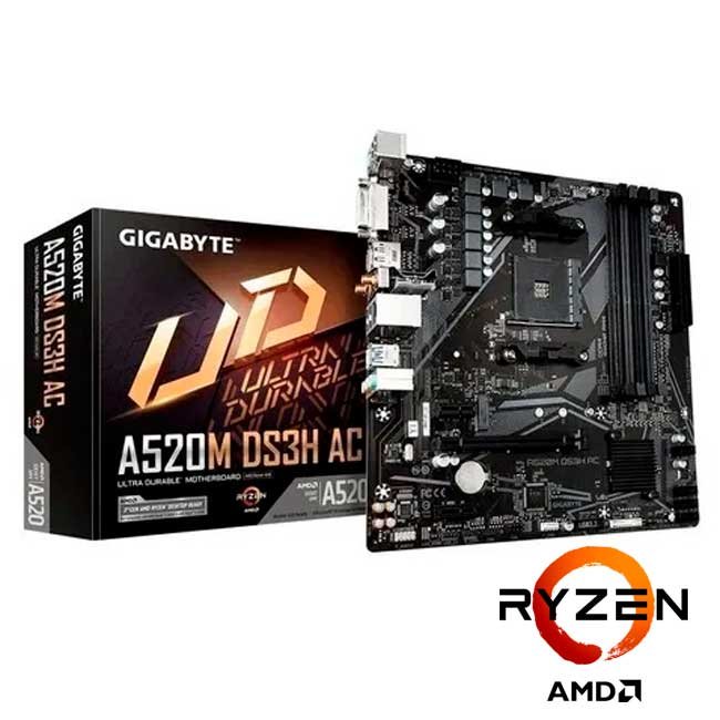 Placa Madre Gigabyte A520M DS3H AC AM4 WiFi Bluetooth DDR4 HDMI Micro-ATX