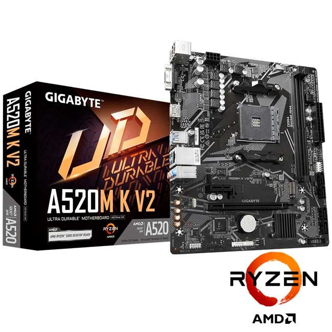 Placa Madre Gigabyte A520M K V2 AMD A520, Socket AM4, Micro ATX, Soporte Ryzen, DDR4 hasta 64GB