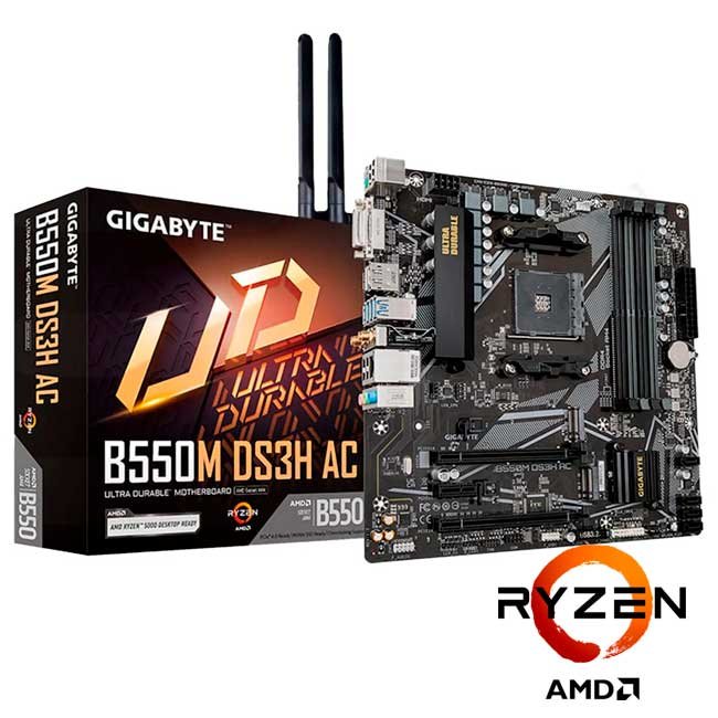 Placa Madre Gigabyte B550M DS3H AC (rev. 1.5), AMD B550, AM4, Micro ATX, WiFi, Bluetooth, DDR4, M.2, SATA, HDMI